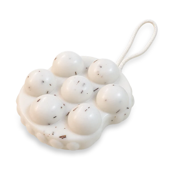 Soap bar with string for massage, bath time.